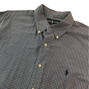 Ralph Lauren Shirt Mens Button Size 16 1/2 34/35 Navy Check Yarmouth Casual LS